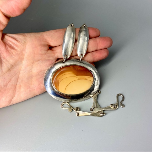 Vintage Sterling Silver & Bruneau Jasper Medallion Necklace - Picture 14 of 16